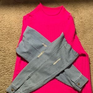 Pink denim sleeved sweater